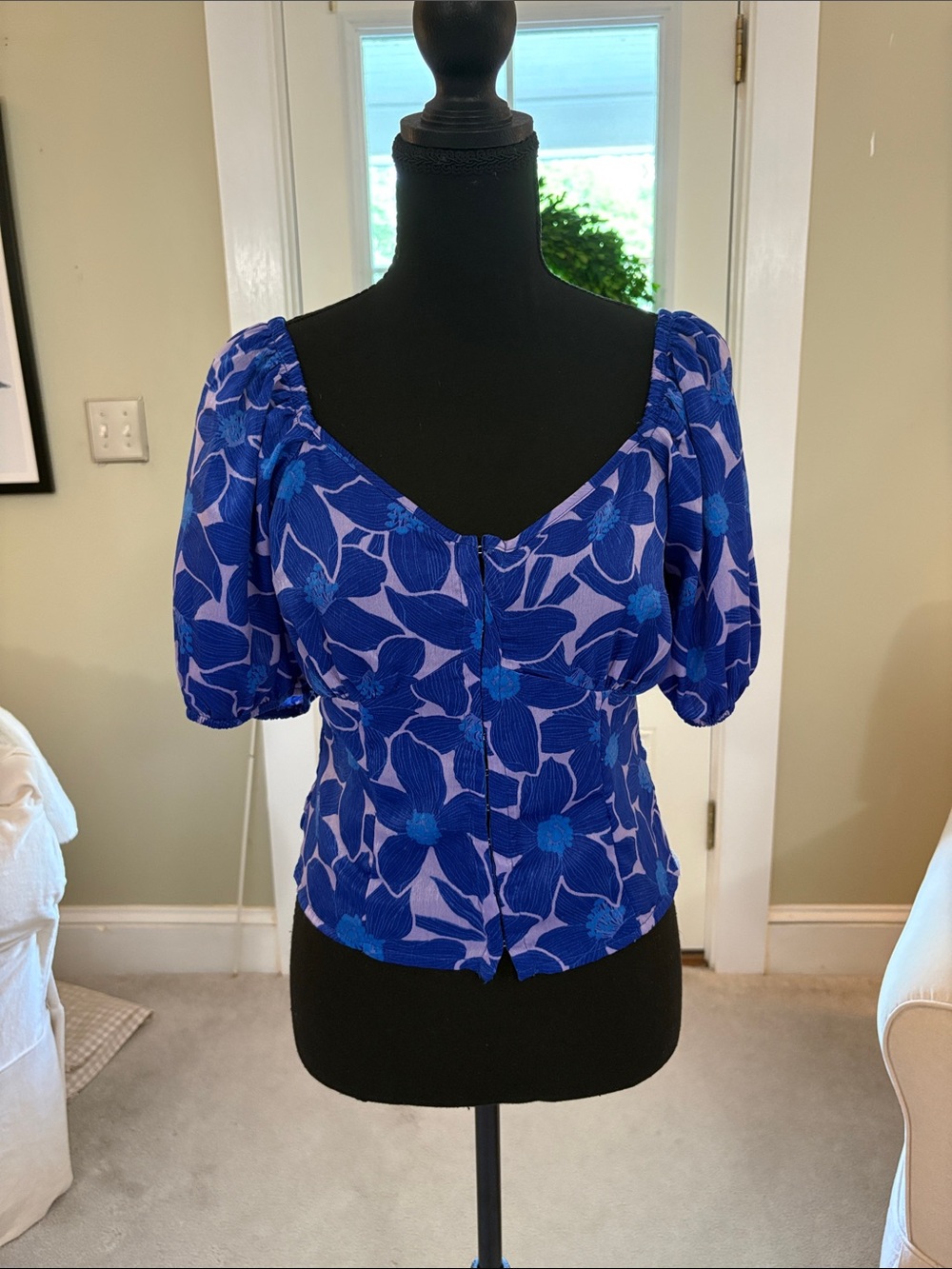 Sienna Sky Blue Floral Puff Sleeve Blouse
